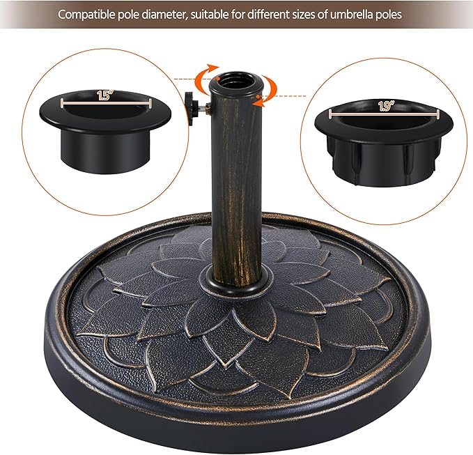 Yaheetech 18'' Patio Umbrella Base 26.5lbs Heavy Duty Antiqued Outdoor Market Umbrella Stand All-Weather Resin Umbrella Base for Garden & Yard, Bronze