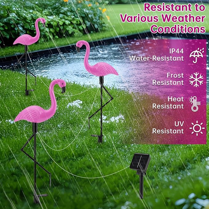 Flamingo Solar Lights,Outdoor Pink Flamingo Stake Light,Solar Powered Garden Lights,Yard Art Decor,Outside Garden Decorations,Outside Stick Lights,Outdoor Lights Waterproof (3pcs)