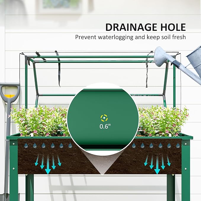 Outsunny Raised Garden Bed with Greenhouse Cover, Elevated Planter Box with Legs and Drainage Hole for Vegetables Flowers Herbs, 39.4" x 18.9" x 48.8", Green