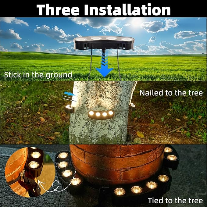 Solar Palm Tree Lights Outdoor, 2000MAH Ring LED Landscape Uplights for Tree, IP65 Waterproof, 2-In-1 (Sticked&Tied), Upgraded COB Flood Spotlights for Pathway, Garden, Yard, Decor（Warm-White）