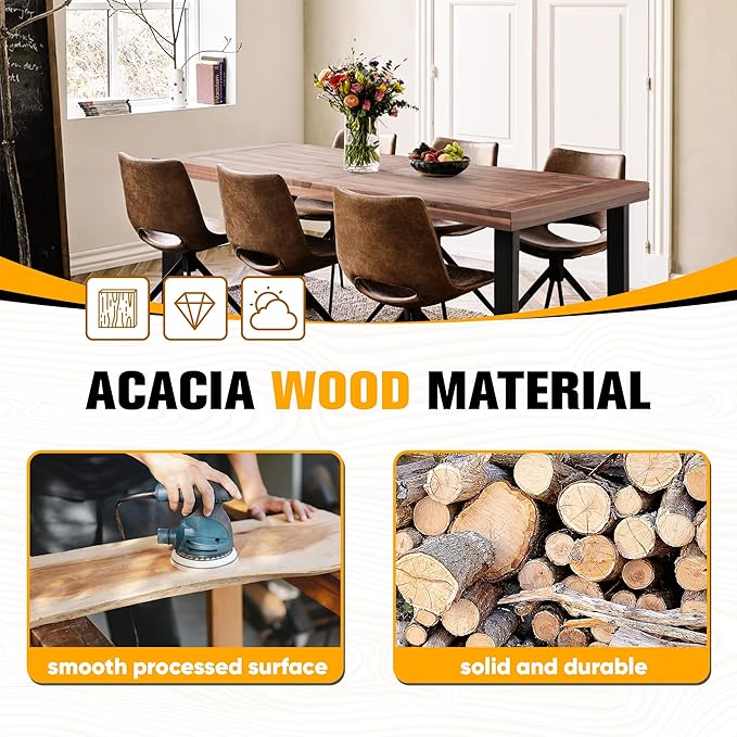 Flamaker Dining Table for 6 FSC Acacia Wood Indoor Outdoor Home Kitchen Table with Iron Legs Large Rectangular Patio Table for Deck, Sunroom (Walnut)