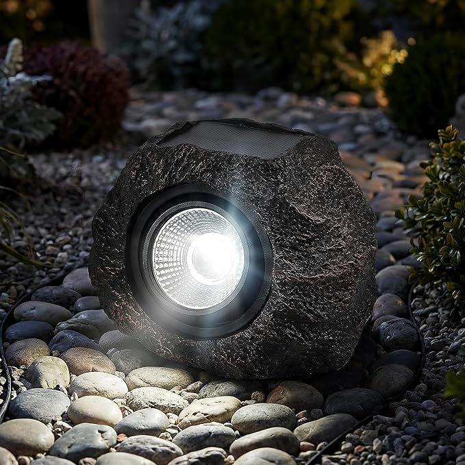 Solar Rock Lights Outdoor Garden Waterproof - Super Bright LED Solar Spotlights, Solar Powered Landscape Path Decorative Garden Stone Lights for Pathway, Walkway, Yard, Patio (2 Pack)