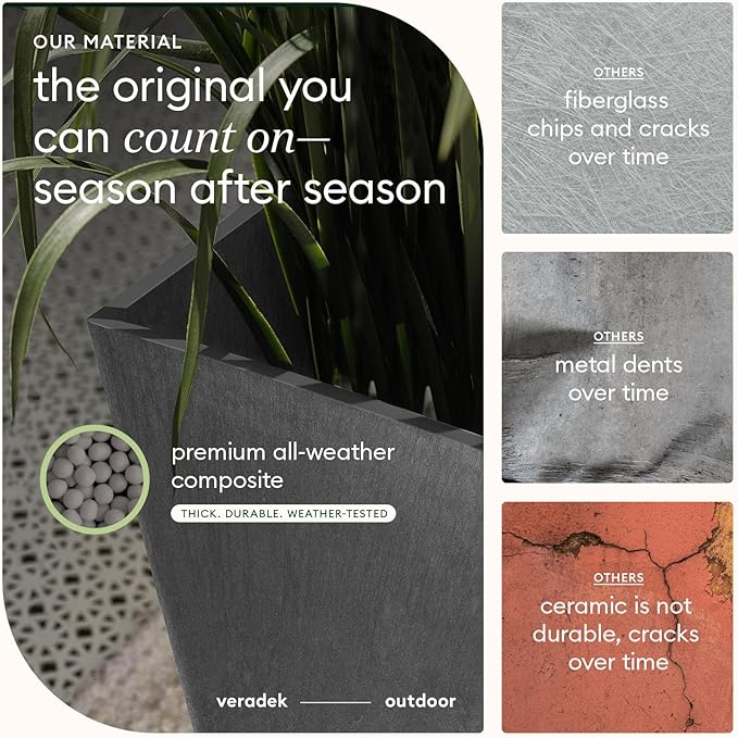 Veradek V-Resin Indoor/Outdoor Taper Planter (Gray, 30 inch - 2 Pack with 2 Saucer Trays)