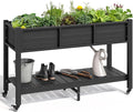 YITAHOME Raised Garden Bed HDPE, 47x18x31In Raised Flower Bed Poly-Wood Weather-Resistant Elevated Planter Box with Lockable Wheels & Storage Shelf for Vegetable Flower, Black