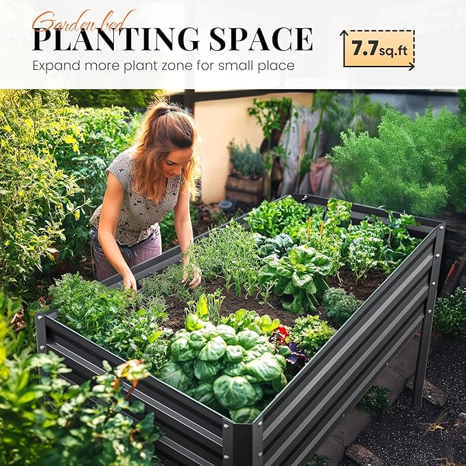 KING BIRD Large Raised Garden Bed with Legs Galvanized Elevated Planter Box 48×24×32 in for Backyard, Patio, Balcony, 400lb Capacity, Dark Grey