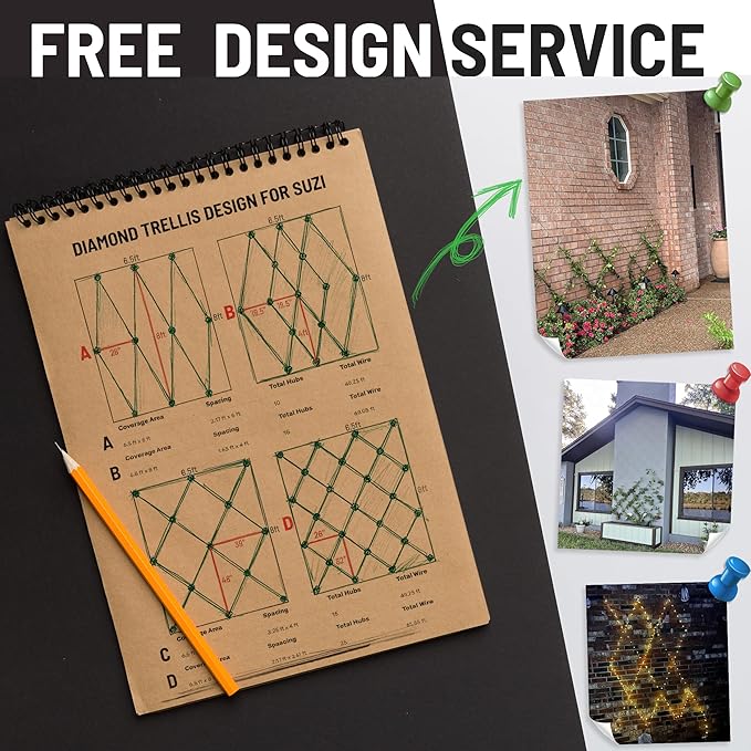 Wire Trellis for Climbing Plants Outdoor, 20-Set Wall Wire Trellis Kit with 1/8in x 98ft Stainless Steel Cable, T316 Espalier System for Fence and Garden DIY Projects