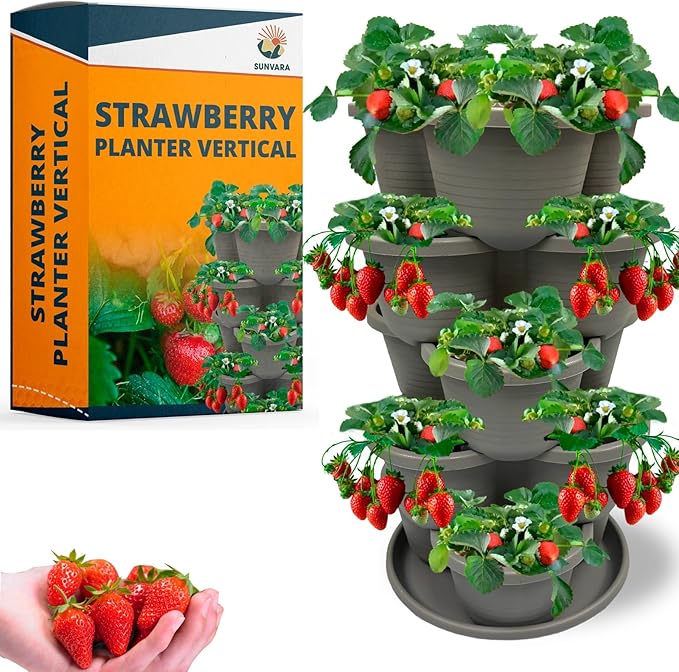 SunVara Strawberry Planter Vertical Gardening Stackable Planter Strawberry Tower 5 Tier Herb Outdoor Indoor
