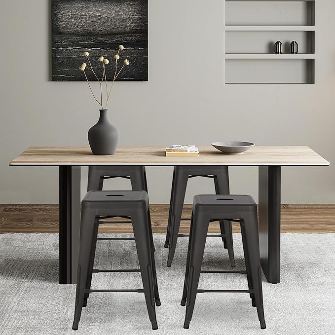 FDW Metal Bar Stools Set of 4 Counter Height Bar Stools 24 Inches Industrial Bar Chairs Patio Stool Stackable Backless Stool Indoor Outdoor Metal Kitchen Stools Bar Chairs (Bronze, 24")