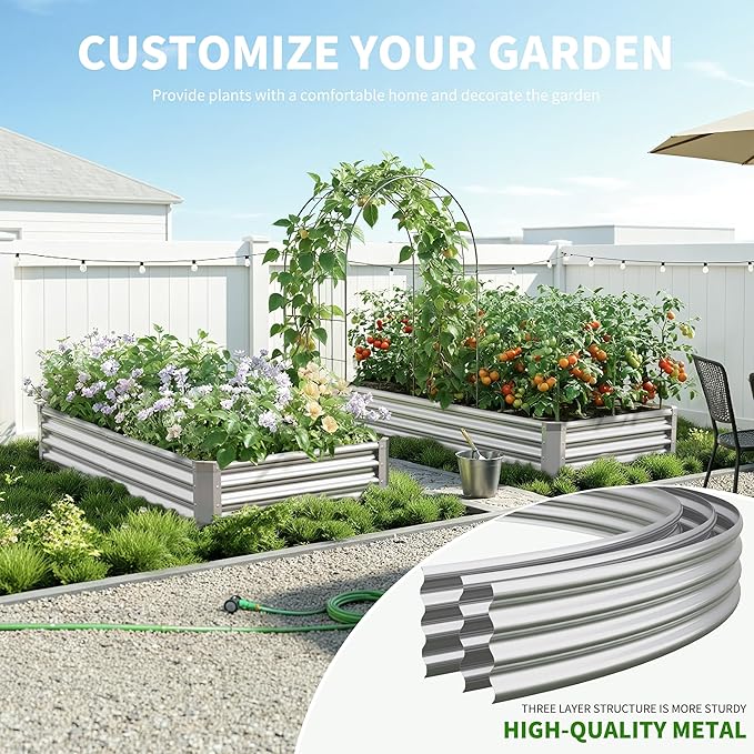 Galvanized Raised Garden Bed,Outdoor Planter Box Metal Patio Kit Planting Bed for Vegetables Flowers Herb (Galvanized, 6x3x1ft-2p)