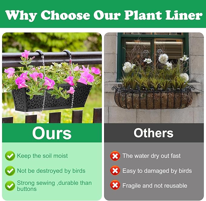 Adnee 4 Pcs 24 Inch Fabric Plant Window Box Liners-Rectangular Non-Woven Planter Basket Liner-Black Felt Flower Hanging Basket for Outdoor Garden Wall Hanging Planter Flower Vegetables