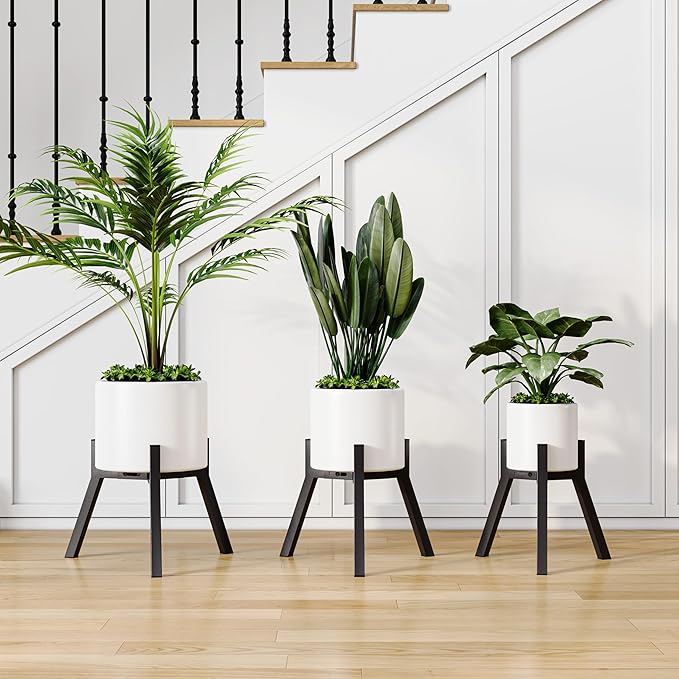 Adjustable Plant Stands Set of 2, Metal Small Plant Holder, Heavy Duty Stable Flower Holder Stand Rack for Various Pot Sizes Indoor Outdoor Corner Living Room Balcony Office Black PS-007BK-2