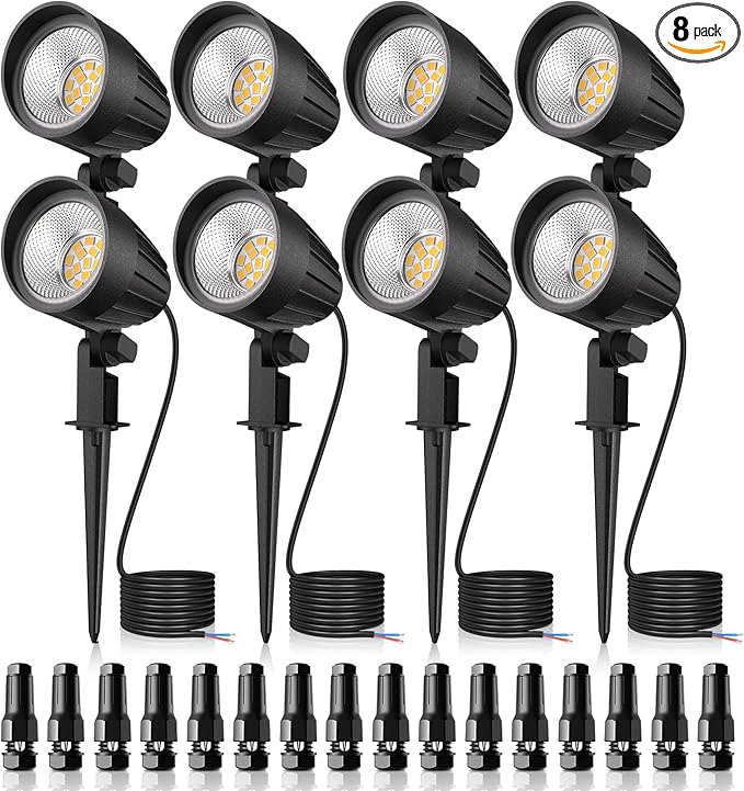 MEIKEE 7W 800lm Low Voltage Landscape Lights, 12V 24V LED Landscape Lighting with Connectors, 2700K IP66 Waterproof Outdoor LED Spotlights for Garden Pathway Yard Decoration (8 Pack)