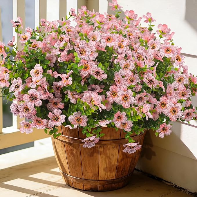 20 Bundles Artificial Flowers for Outdoors, UV Resistant Fake Plants Flowers Greenery Shrubs Plants for Decoration Outside Plants Hanging Planter Home Garden Decor (Pink)
