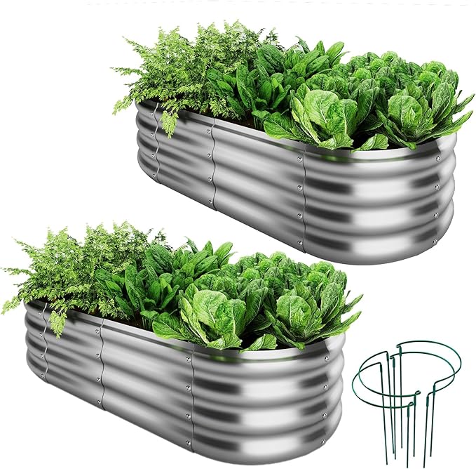 Galvanized Metal Planter Raised Garden Bed Kit for Gardening Outdoor Garden Box Raised Flower Bed 2PC Metal 4X2X1FT