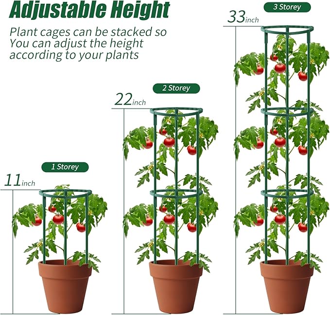 Uzoli 12 Pack Plant Support Stakes Sets - Versatile Plant Cages, Stackable 3 Tier Garden Flower Support，Plant Stakes for Indoor Outdoor Plants Tomato, Peony, Monstera, Hydrangea, Climbing Plants