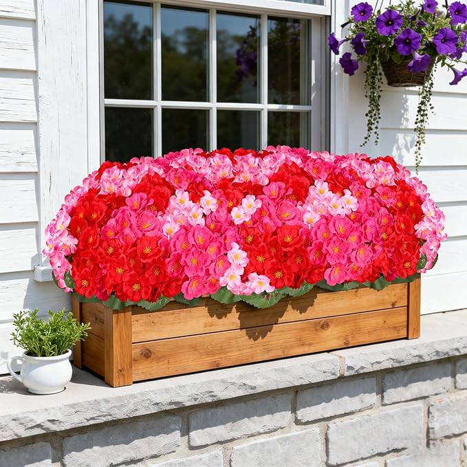 Artificial Geraniums Flowers for Outdoors, 6 Bundles Realistic Silk Fake Geranium, No Fade Faux Plants for Hanging Baskets, Window Boxes, Planters - Porch, Patio, Garden Decor(Mix Colors)