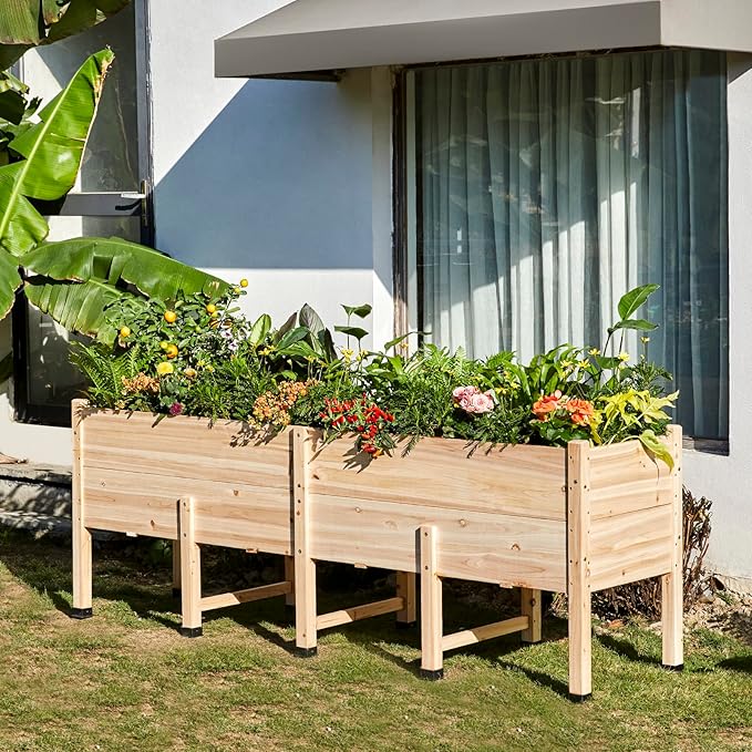 AMERLIFE 7x2 Ft Raised Garden Bed, 16 Inch Depth Featuring Legs, Drainage Holes, Ideal for Deep Rooted Vegetables, Flowers, Herbs, Elevated Wood Planter Box for Balcony, Patio, Backyard, Easy Assembly