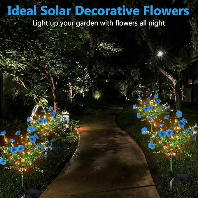 2 Pack Solar Stake Lights Outdoor Decor Waterproof Mums Artificial Flowers Solar Lights for Outdoor Garden Yard Pathway Decor (Blue,Violet)