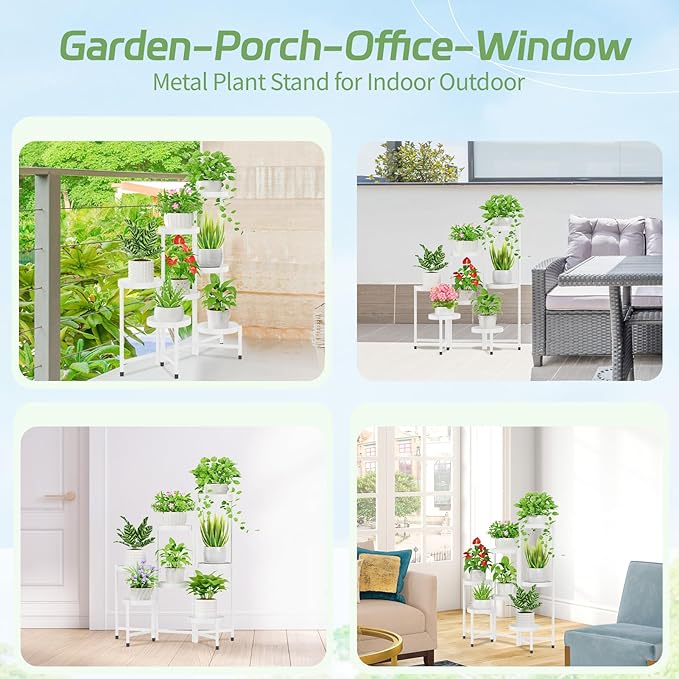 iDavosic.ly Plant Stand Indoor Outdoor, 7 Tier Corner Metal Flower Display Holder Shelf, Easy Assembly Folding Tall Orchid Rack for Patio Balcony Porch Garden Living Room House, White