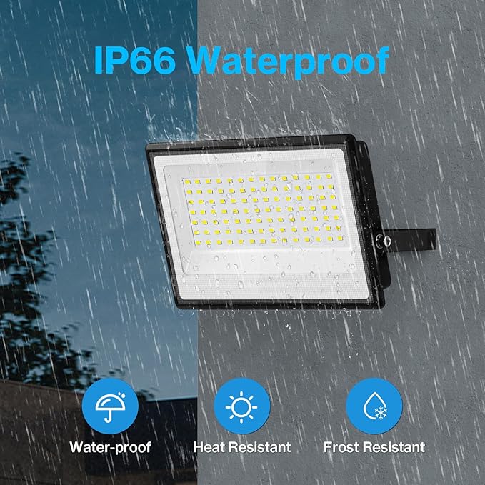 Olafus 2 Pack 150W LED Flood Light Outdoor, 15000LM Super Bright Work Lights Plug in, 6500K, IP66 Waterproof Exterior Floodlight for Stadium Yard Barn