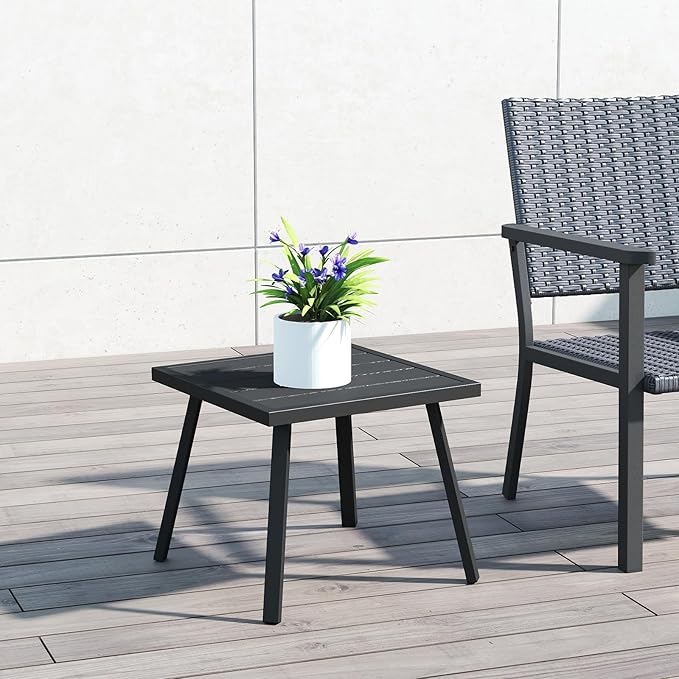 C-Hopetree Small Metal Outdoor Coffee Side Table for Outside Patio, Square, Black