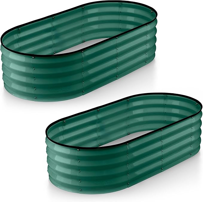 Plant & Plot Galvanized Raised Garden Beds Outdoor // 4×2×1 ft (2-Pack) Planter Raised Beds for Gardening, Vegetables, Flowers // Large Metal Garden Box (Dark Green) // Patented Tool-Free Design