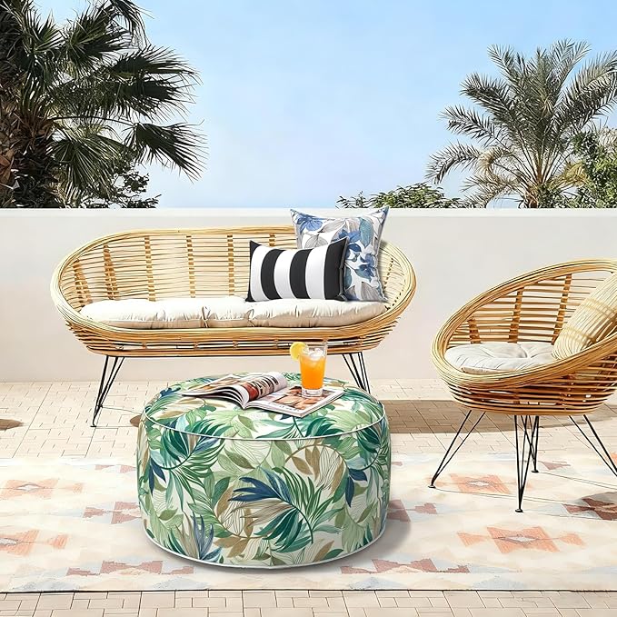 LVTXIII Inflatable Stool Ottoman Footrest with Handle, Decorative Fade-Resistant Foot Stool, Indoor or Outdoor Pouf for Home Garden and Camping Use, 31x31x14, Lush Leaf Green