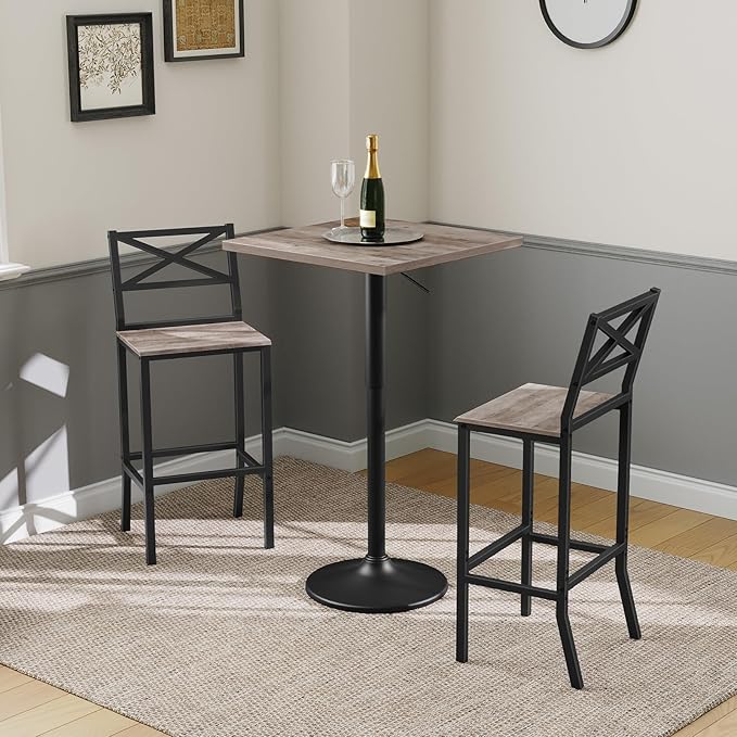 Bar Stools, Set of 2 Bar Chairs with Backrest and Footrest, 26" Tall Counter Bar Stools, Kitchen Breakfast Bar Chairs, Easy Assembly, for Dining Room, Greige BAHG0901N3