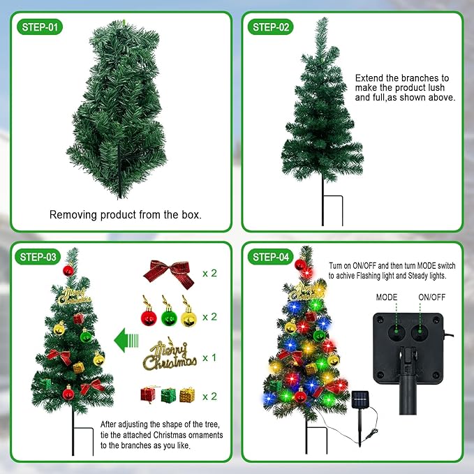 Solar Outdoor Christmas Tree,3 Pack Christmas Outdoor Decorations with Boy and Girl Garden Stakes,Color Changing LED Lights,Waterproof Xmas for Yard,Lawn,Pathway