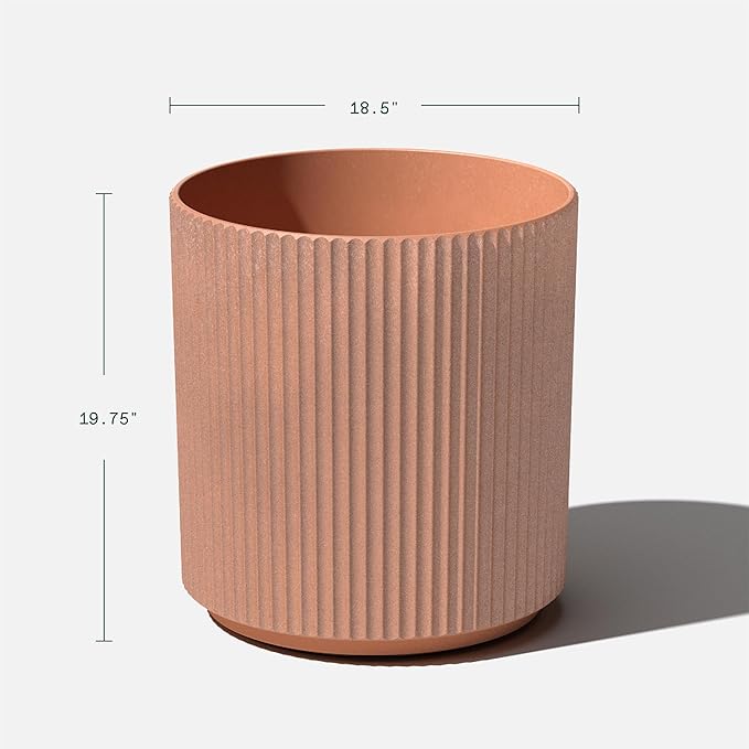 Veradek Demi Series Round Planter for Porch, Patio, Backyard | Durable Plastic-Stone Composite Material | Modern Décor for Tall Plants, Flowers (Terracotta, 20 inch - 2 Pack)