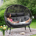 NICESOUL® Double Egg Chair Indoor Outdoor Stationary Oversized 6.5" Thick Padded Cushions,2 Person Egg Wicker Loveseat Chair,680 lbs Extra Large Lounge Chair for Patio Balcony Porch Backyard Gray