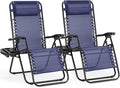 NEWBULIG Zero Gravity Chair Set of 2, Lounge Chair Folding Portable Adjustable Camping Reclining Chairs with Adjustable Pollow, Mesh Back, Cup Holder Trays Lawn Patio Chair for Pool Beach - Blue