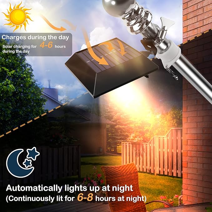 Solar Flag Pole Light, Bright Warm White 3000k Flagpole Light Upgrade Solar Powered for 5ft 6ft Flag Pole, Outdoor Dusk to Dawn Led Solar Lights, Outside House Garden Yard American Flags Decor,Black