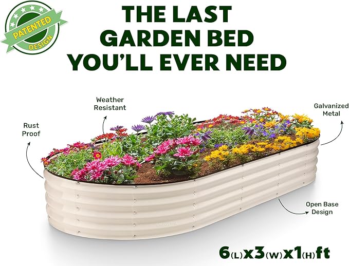 Plant & Plot Galvanized Raised Garden Beds Outdoor // 6×3×1 ft Planter Raised Beds for Gardening, Vegetables, Flowers // Large Metal Garden Box // Patented Tool-Free Design (White)