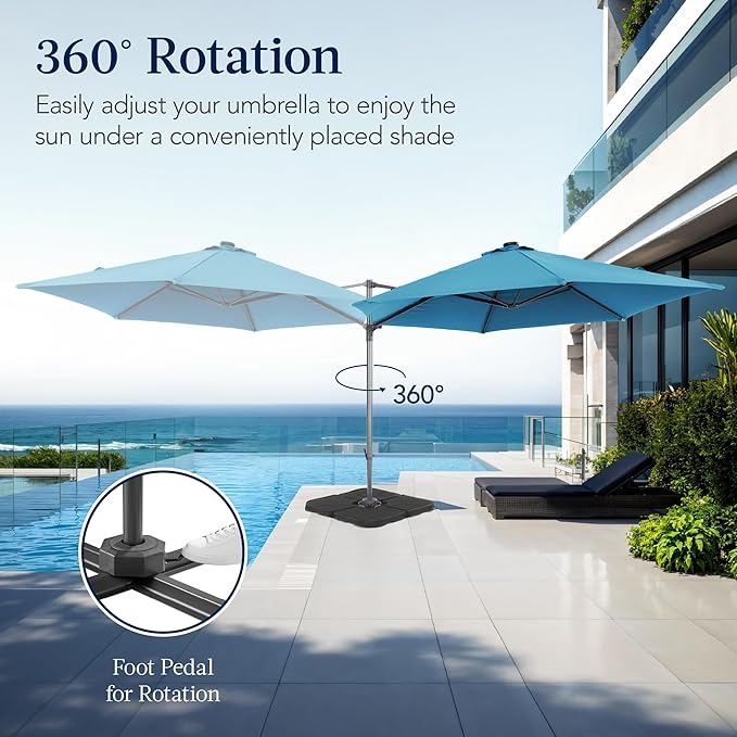 Best Choice Products 10ft Offset Cantilever Hanging Market Patio Umbrella, Smooth 360° Rotation, 8 Sturdy Ribs, Easy Adjustment - Sky Blue