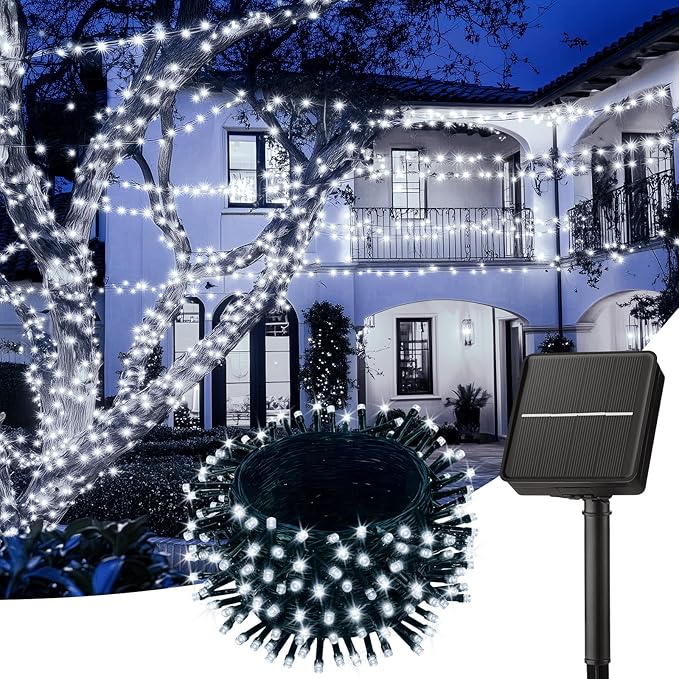 Brightown Solar Outdoor String Lights - 50 FT 120 LED Solar String Lights for Outside with 8 Lighting Modes, IP65 Waterproof Solar Outdoor Lights, Suitable for Tree Party Decor, Cool White