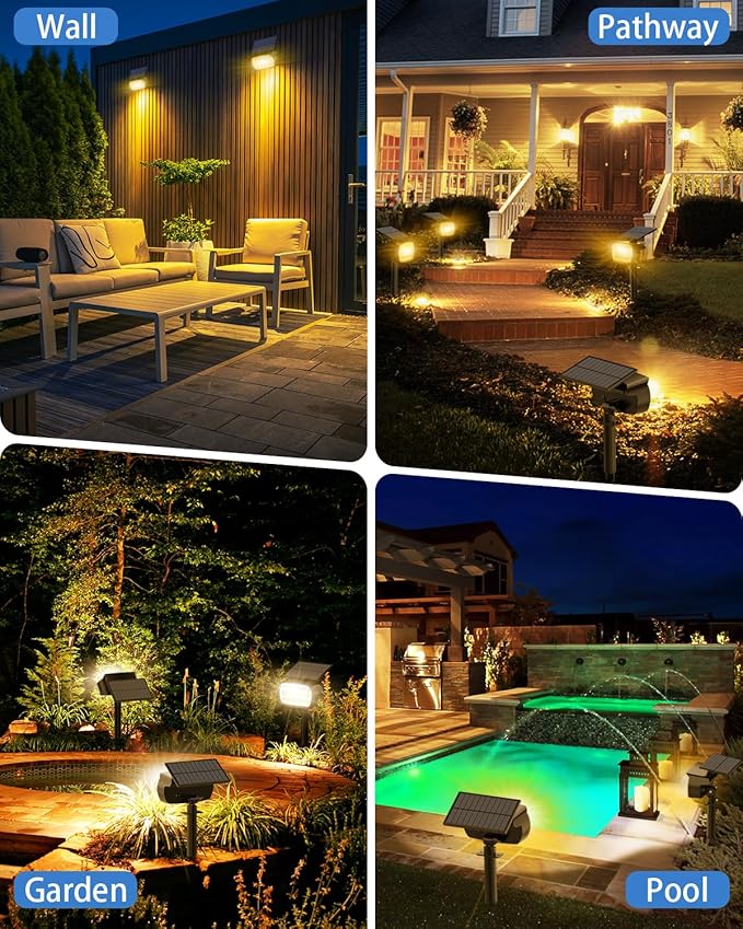 Fabrito Large Solar Spot Lights Outdoor 4 Pack, 1000 Lumens High Brightness, IP65 Waterproof Solar Spotlight with 136 LEDs, Dusk to Dawn Solar Landscape Lights for Yard, Garden, Pathway, Plants (Warm)