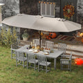 9-Piece Grey Outdoor Dining Set with White 15FT Large Patio Umbrella, 75.2'' HDPE Table & Chairs for 8, Weather-Resistant Furniture with Umbrella Hole for Patio, Lawn, Poolside