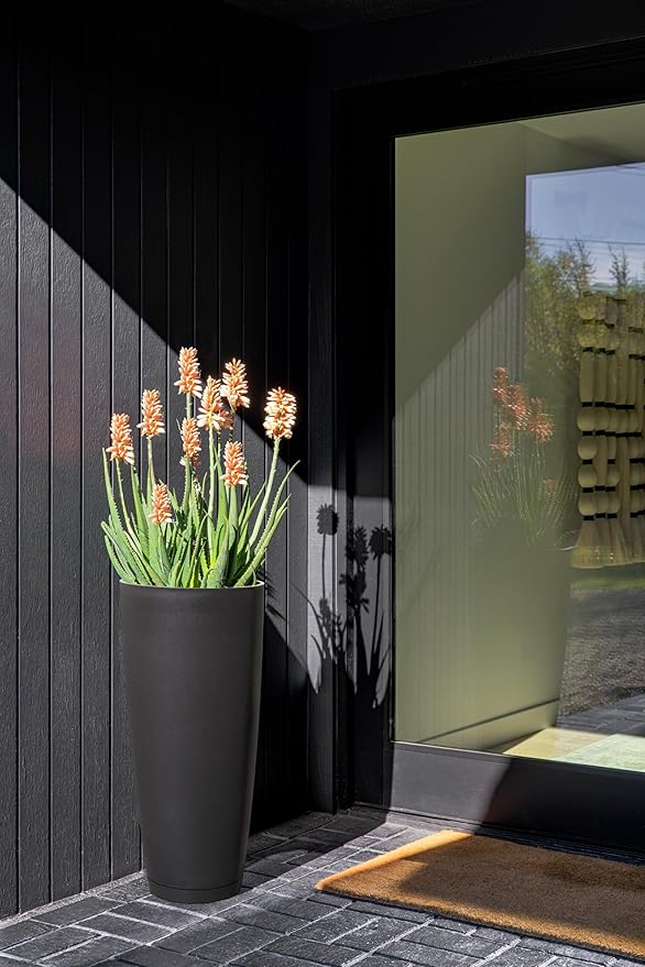 Veradek Vega Round Tall Planter Pots for Indoor/Outdoor Use | Made from Plastic - Stone Mix with Drainage Holes | Perfect for Small to Large Succulent Plants, Flowers, Modern Interior Plants