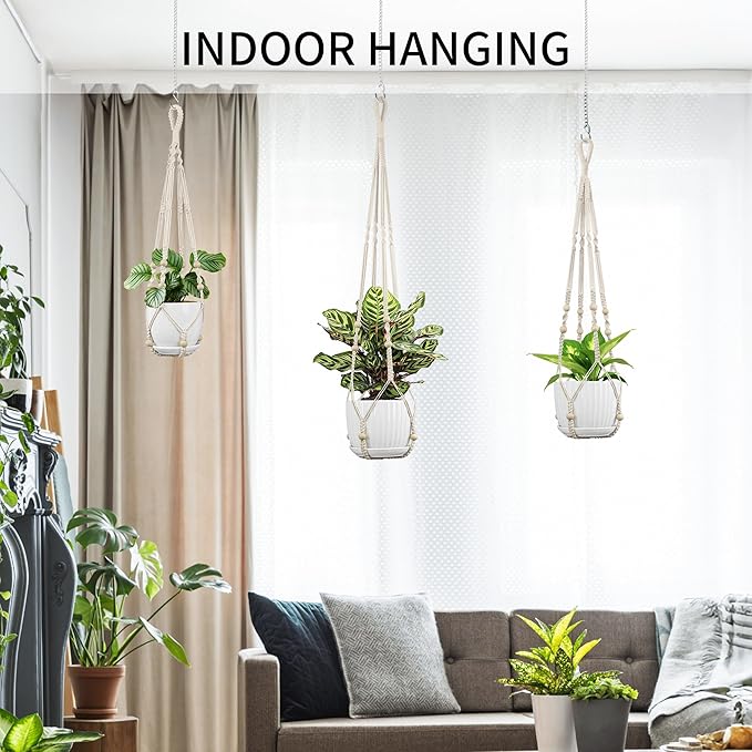 Macrame Plant Hanger - Fits 4 to 15 inches Pots for Indoor Outdoor, 43"/35"/29" Different Sizes Set, Ivory (POTS NOT Included)