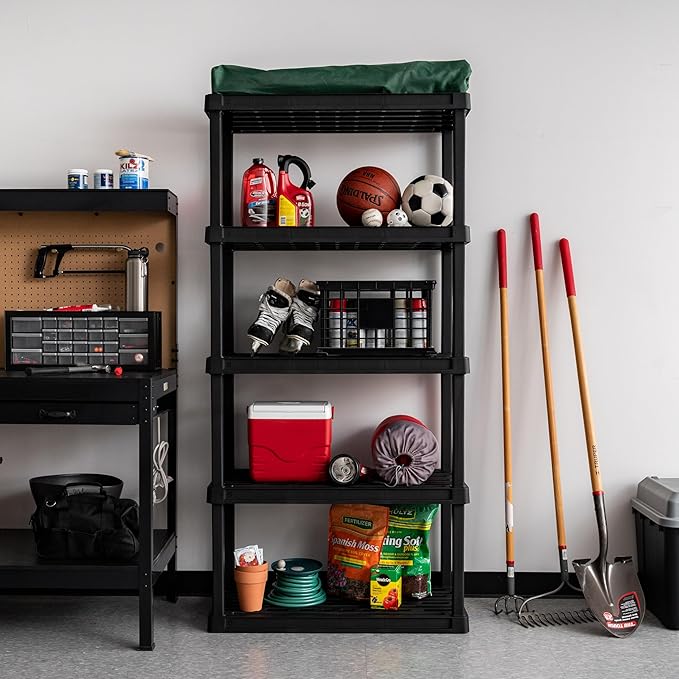 IRIS USA 5-Shelf Heavy Duty Plastic Storage Shelves, 750lb Capacity, 73" H x 36" W x 18" D, Large Modular Shelving Unit Storage Organizer for Garage, Home, Warehouse & Gym, Storage Rack - Black