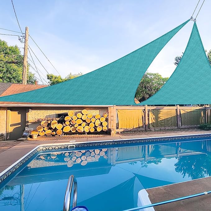 E&K Sunrise 28' x 28' x 28' Sun Shade Sail Triangle Canopy Shade Cover UV Block for Patio Backyard Garden Outdoor (Turquoise)