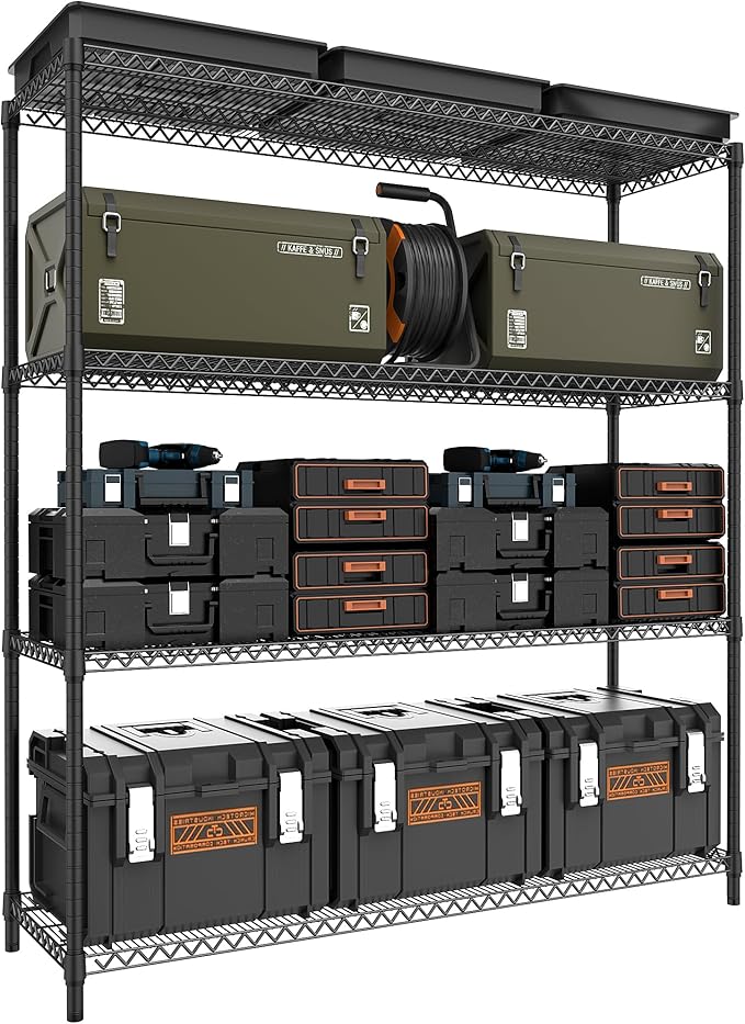 2800LBS 59" W 4 Tiers Storage Shelves Load, Metal Shelving Wire Metal Shelving Unit Shelves for Storage Adjustable Garage Shelving for Pantry Kitchen Garage Black 17.7" D x 59.1" W x 70.4" H