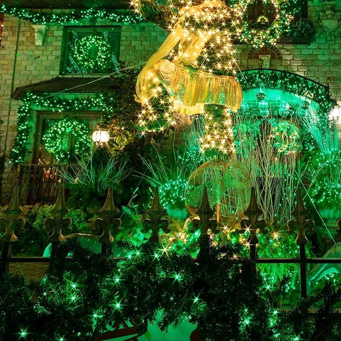 Joomer Green Solar Fairy Lights, 2-Pack Total 80FT 240LED Solar String Lights Outdoor Waterproof 8 Lighting Modes for Fence Party Garden Patio Yard Home Holiday Tree St. Patrick's Day Decoration