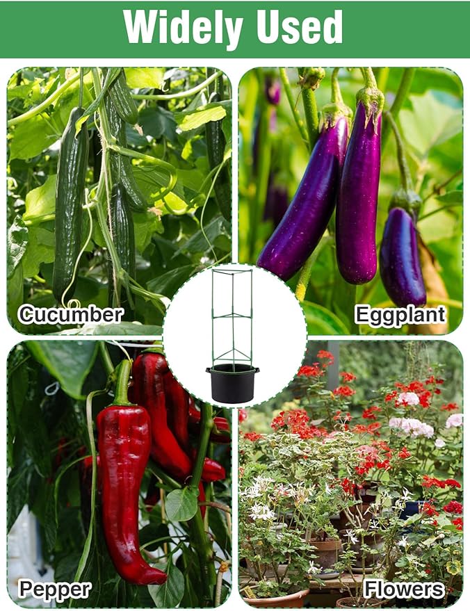 ANPHSIN 3 Sets Tomato Cages with 15 Gallon Grow Bags - 48" Stable Plant Garden Planter, Flowers Vegetable Trellis Pots for Tomato Vertical Climbing Plants Vines