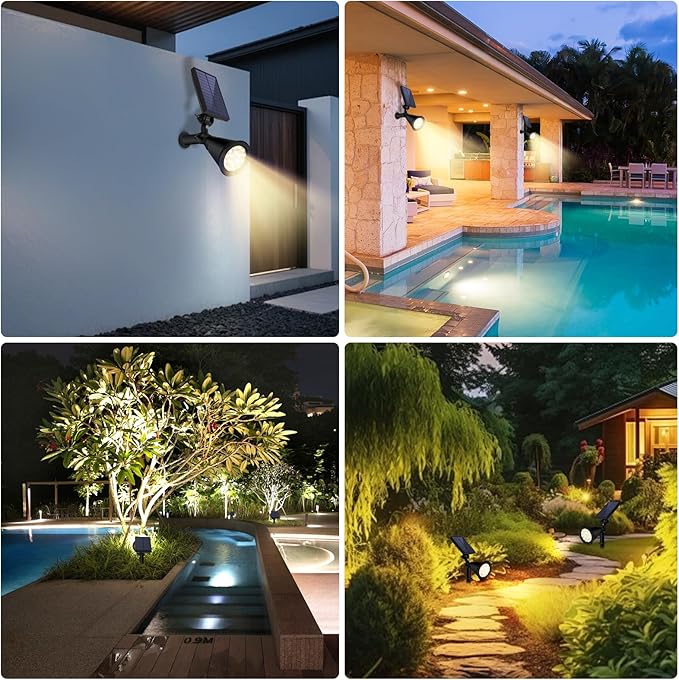 Solar Spot Lights Outdoor Waterproof, 18 LED Solar Powered Landscape Lighting Low Voltage Auto On/Off for Garden, Yard, Tree, Flag, Wall, Pathway, 4 Pack