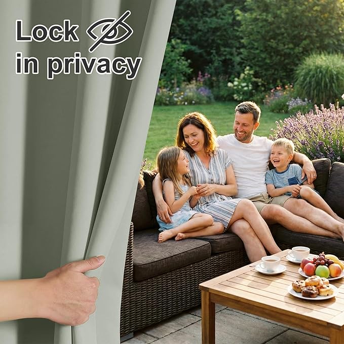 RYB HOME Extra Wide Outdoor Curtains for Patio Waterproof Heavy Duty Thermal Insulated in Summer Full Coverage Privacy for Porch, Gazebo & Pergola, W100 x L84, Sea Green, 1 Panel