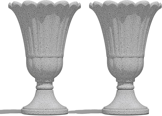 23" Tall Planters for Outdoor Plants Set of 2, Planter with Drainage Holes and Petal Design, Large Outdoor Planters for Porch, Garden, Indoor, Grey