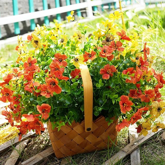 Artificial Flowers for Outdoor, UV Resistant Fake Silk Flowers, Realistic Faux Plants for Outside Indoor Porch Patio Window Box Planter Home Decor (14, Orange)