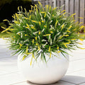 Artificial Faux Plants for Outdoor Spring Decoration, 12 Pcs Fake Monkey Grass for Garden Porch Balcony Planters, Fake Flowers Shrubs UV Resistant No Fade Plants Greenery Bush(Yellow White)